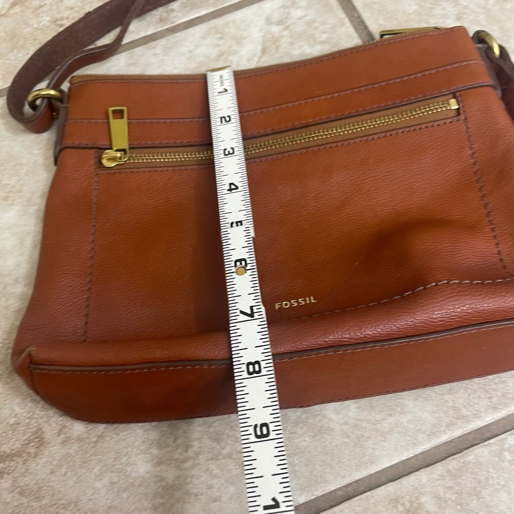 Fossil Crossbody Bag Cognac Pebbled Leather Brown Gold Tone travel brown - Picture 9 of 11